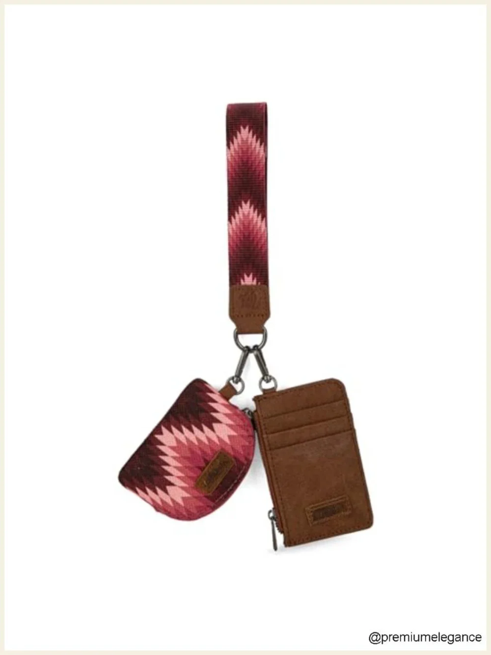 Western Aztec Keychain Wristlet Wallet Dual Pouch Credit Card Holder with Zipper